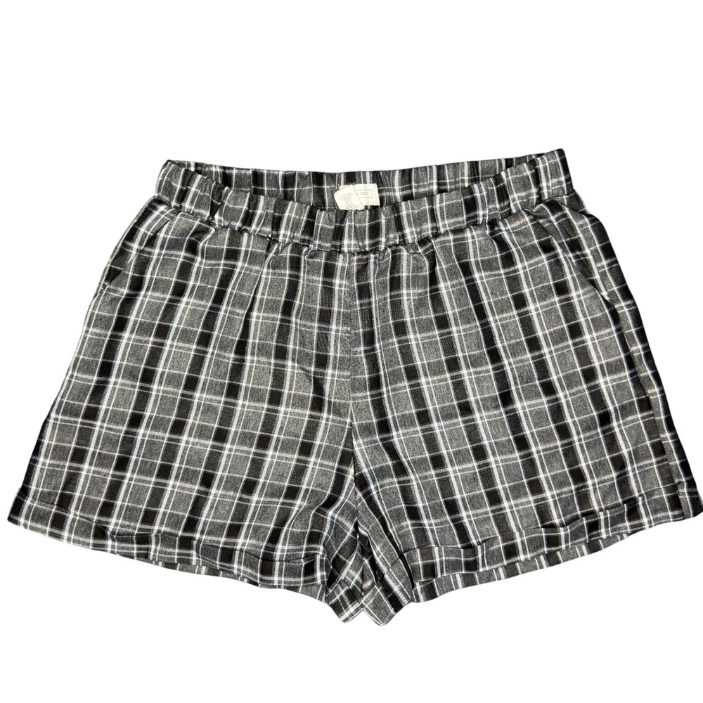 Full Tilt Black Plaid Cuff Lounge Shorts Womens XL
